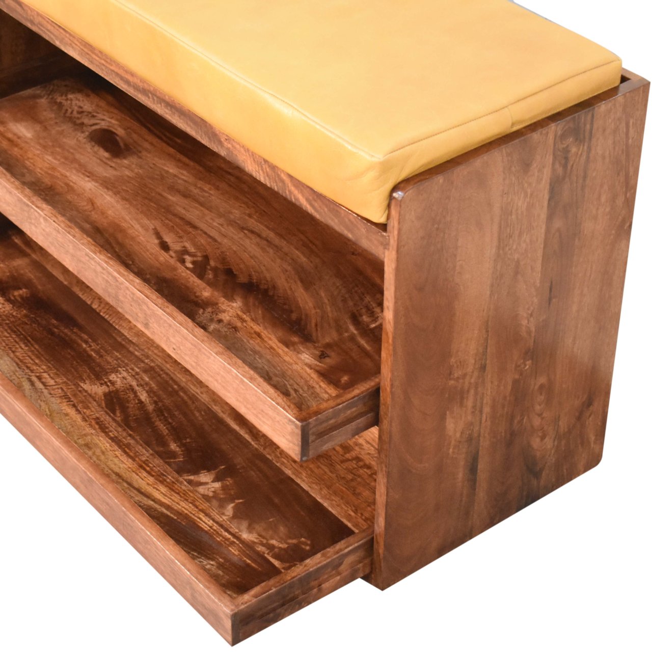 Solid Wood Buffalo Hide Pull out Honey Caramel Shoe Storage Bench