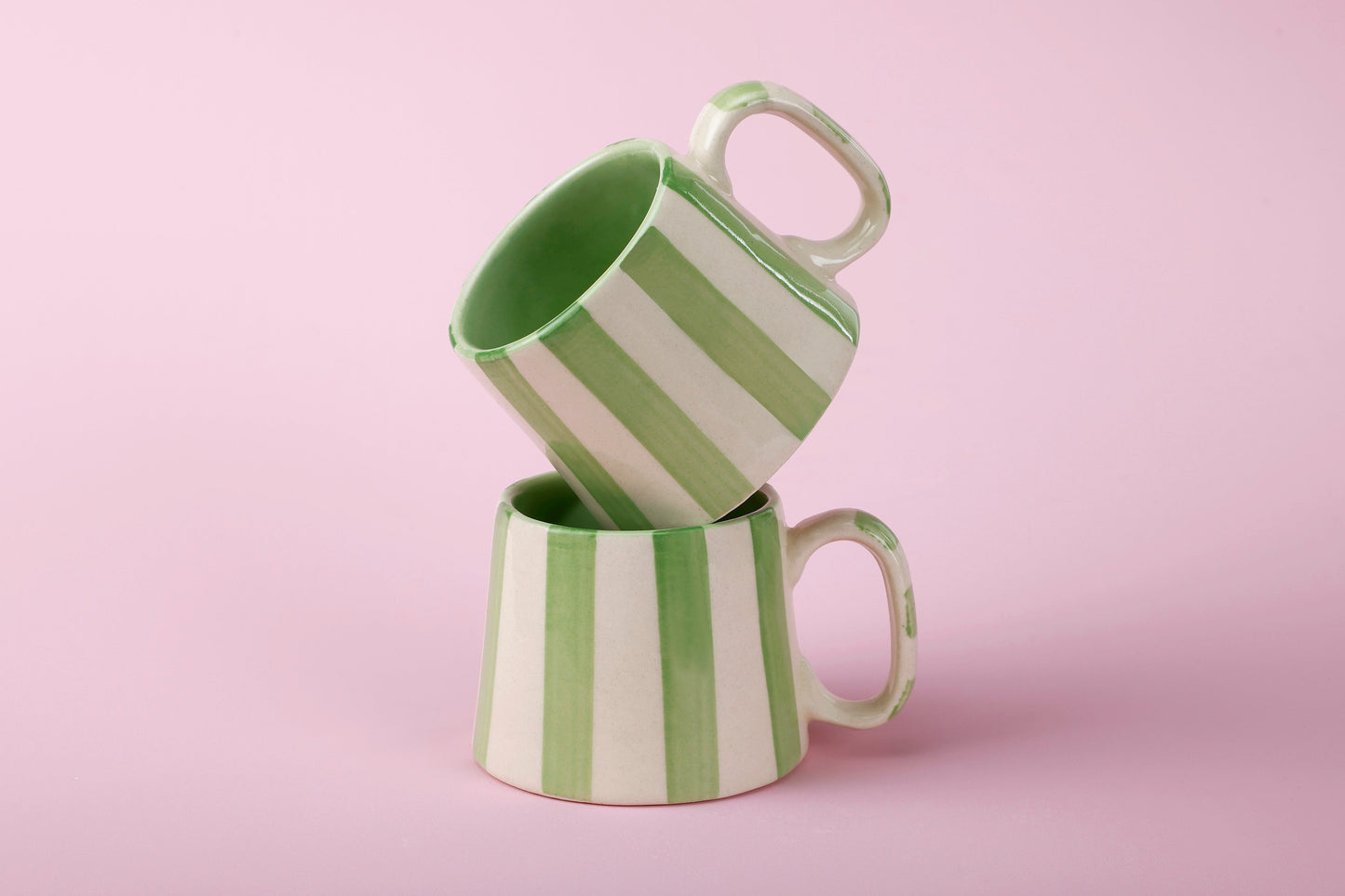 Ceramic Green Stripe  Coffee cup - 3.5 x 2.5 Inches ( Set of 4 )
