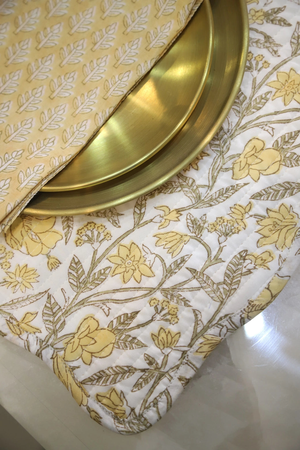 S/2 Amaltas Block Print Quilted Reversible Placemats