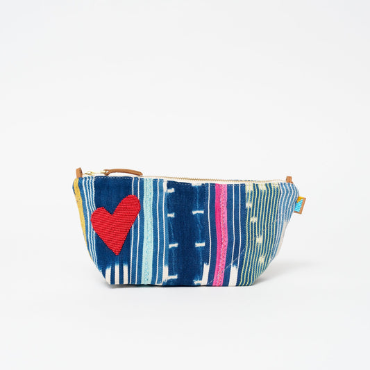 Large Convertible Pouch - Baule Cloth with Beaded Red Heart