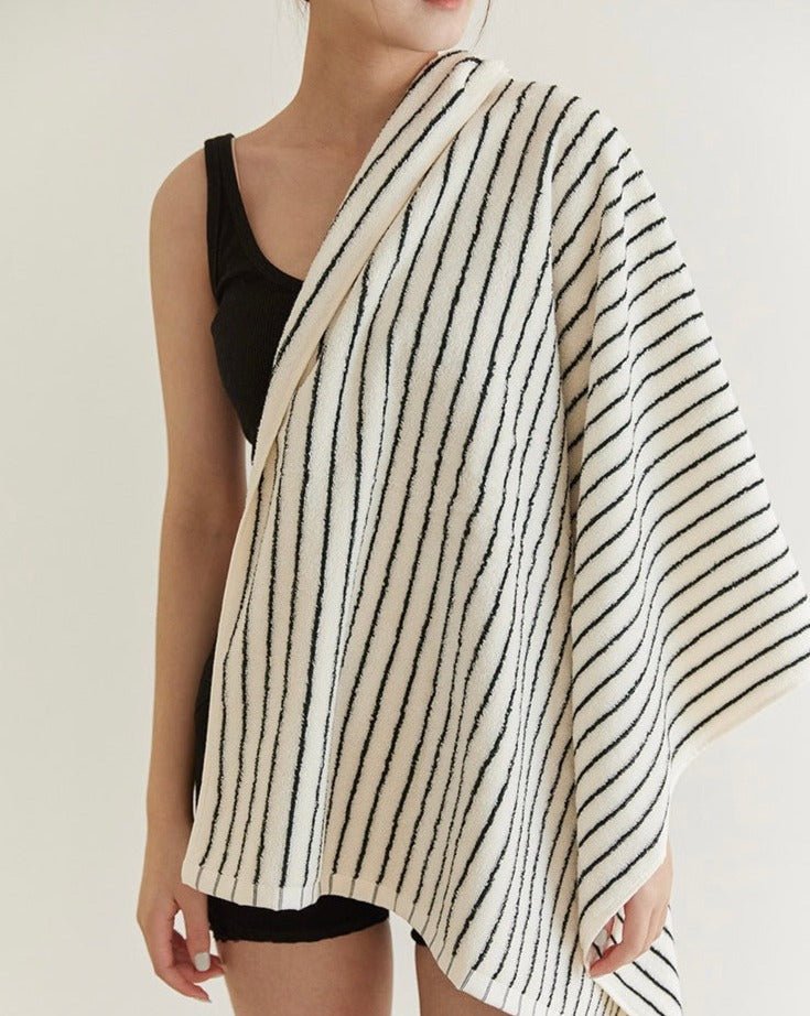 Scandi Retro Striped Cotton Bath Towel, 100% Cotton Ultra Plush & Soft