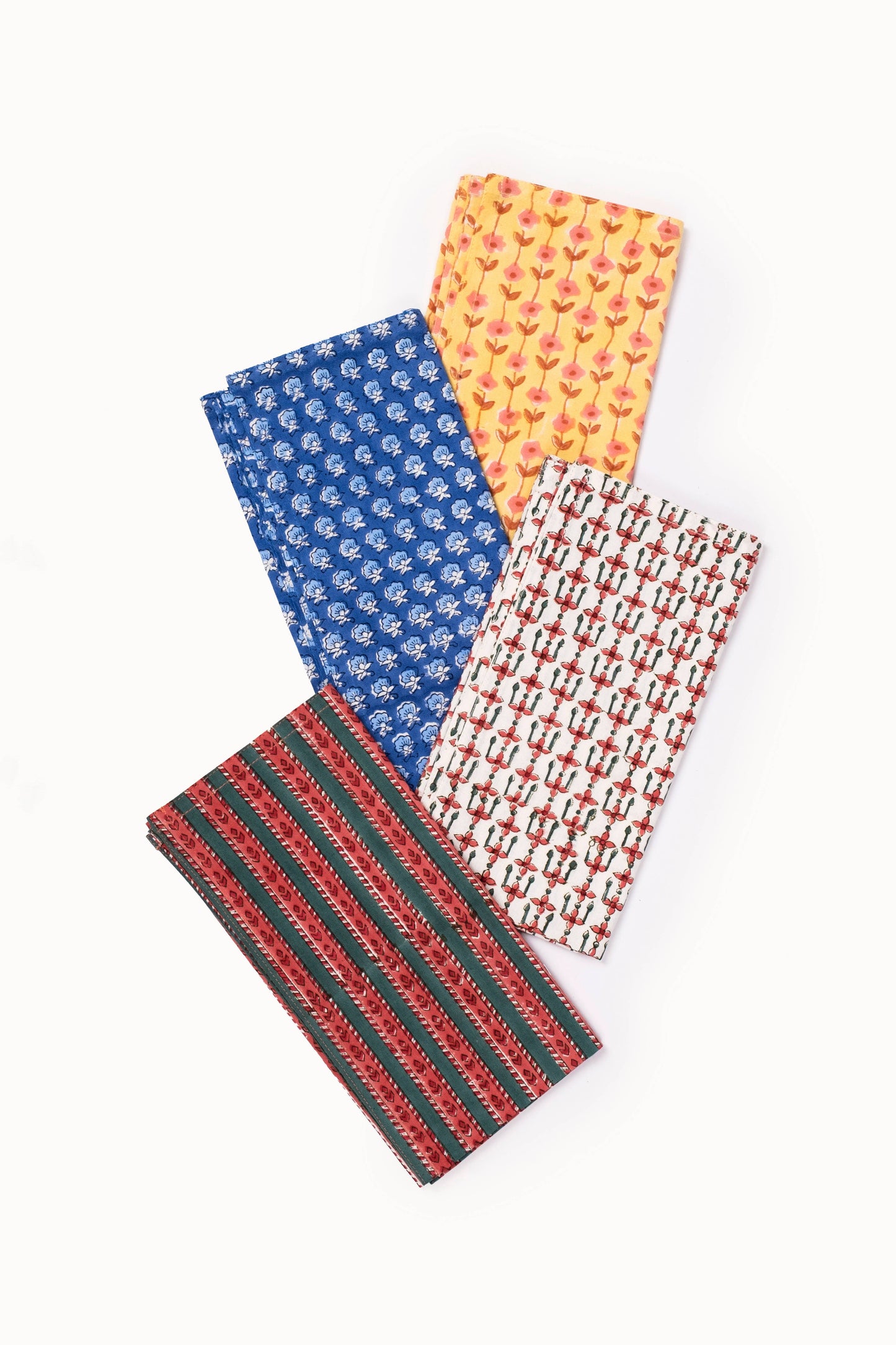 Parijat Blue Floral Large Buti Block Print Napkins (Set of 4)