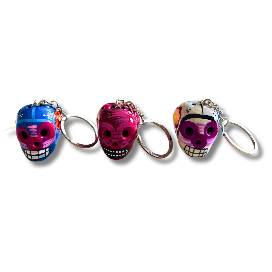 Hand-Painted Mini Sugar Skull Floral Keychain - Mexico - Osadia Concept Store