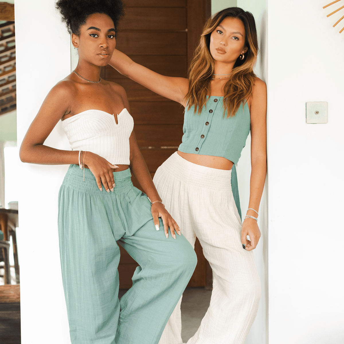Sage Escape Wide-Leg Cotton Pants