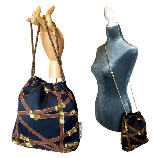 Très Kelly Noir Vintage Silk Scarf Drawstring Crossbody Bag