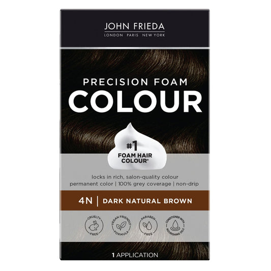 John Frieda Brilliant Brunette Permanent Precision Hair Color Foam, 4N Dark Natural Brown, 1 Application