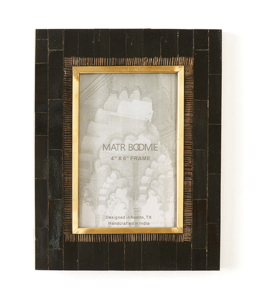 Andhera 4x6 Black Picture Frame - Hand Carved Horn, Brass Inlay - Osadia Concept Store