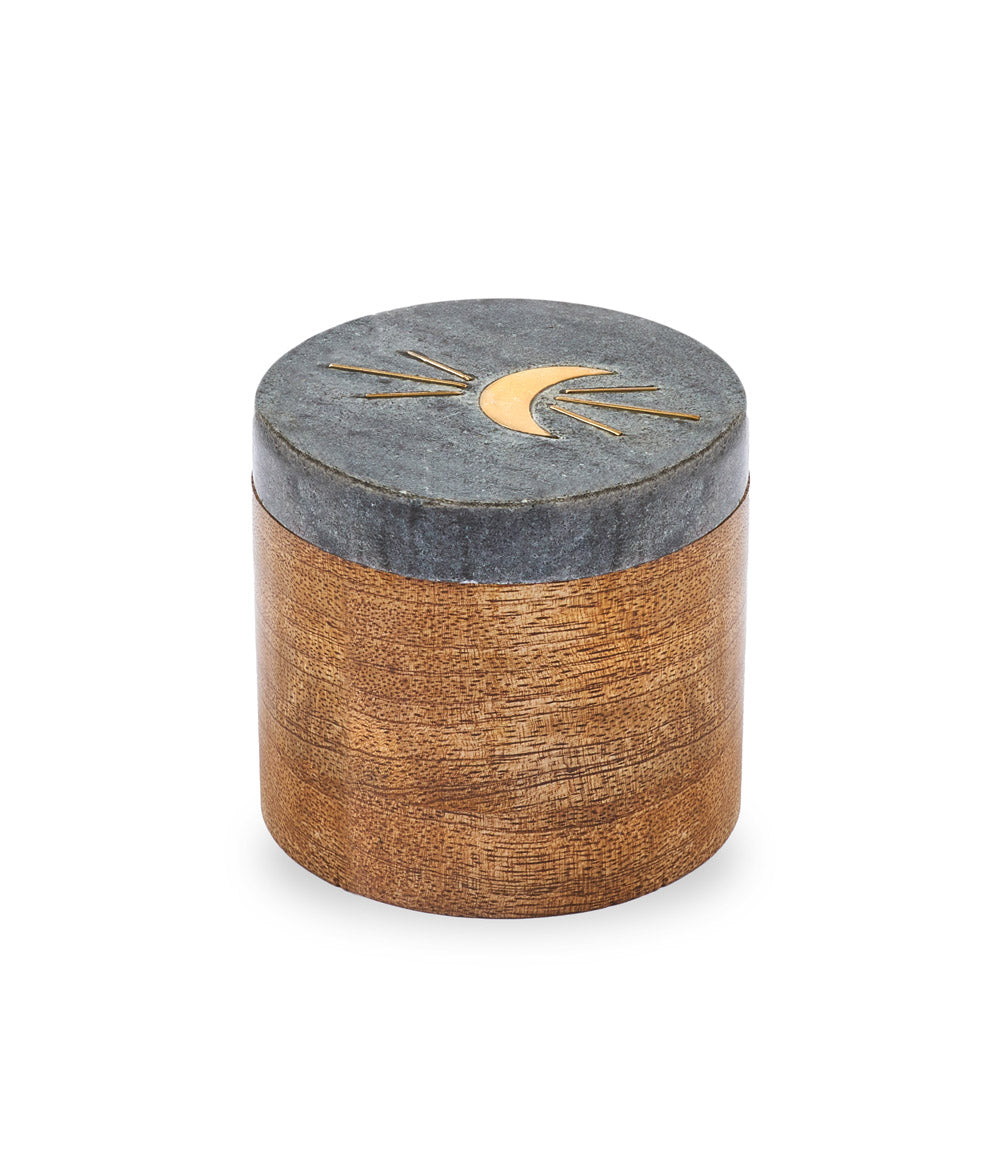 Indukala Moon Phase Round Keepsake Box - Black Marble, Wood, Brass - Osadia Concept Store