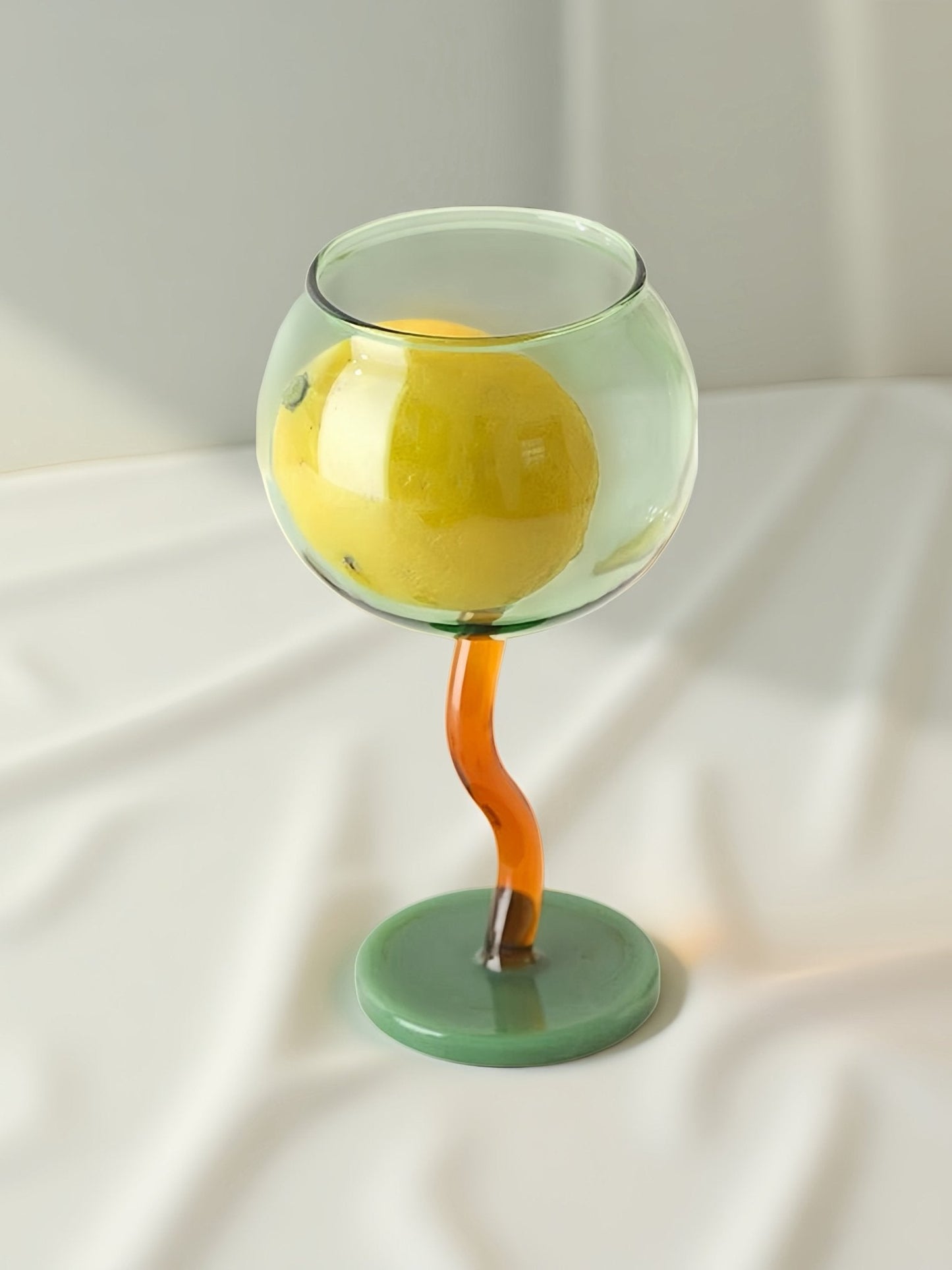 Handblown Bubble Wine Glass - Retro Whimsical Eclectic Wavy Stemmed Goblets