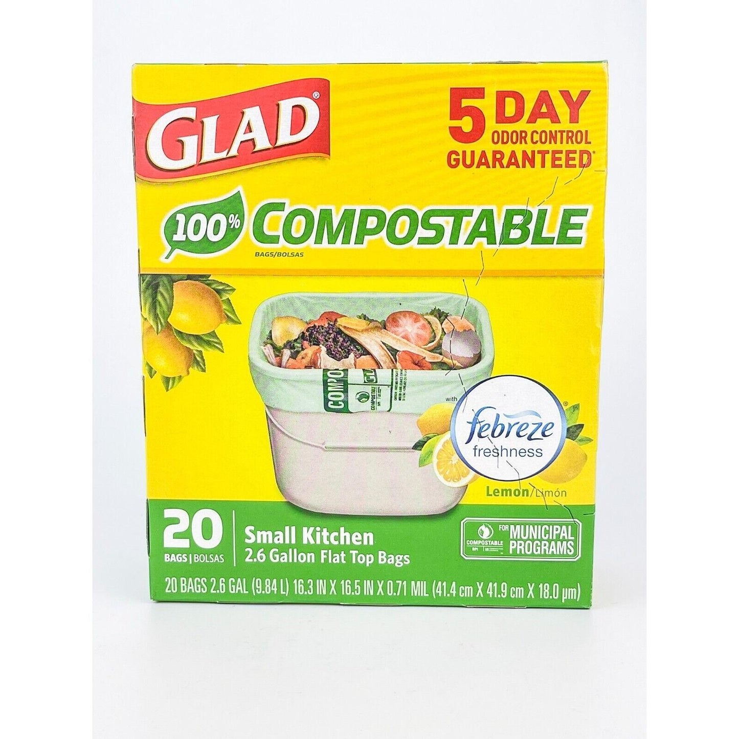 Glad Flap Top Bags, Small Kitchen, Lemon, 2.6 Gallon