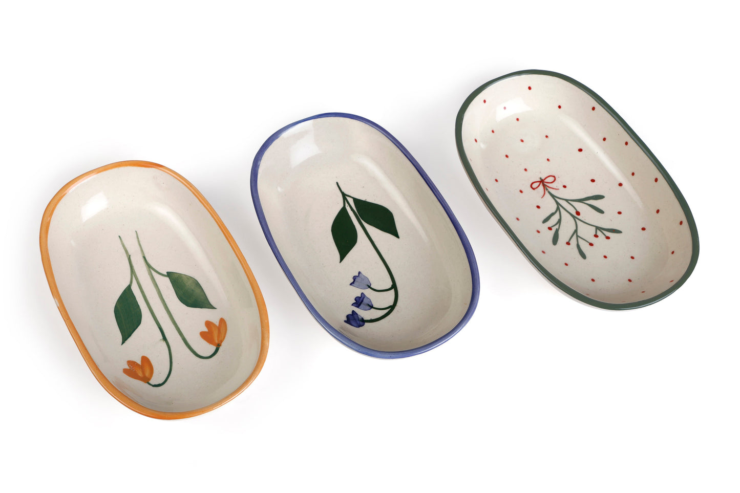 Handmade Ceramic Serving Bowl - Blue Bell , 1.5 x 8 x 4 Inches - Set of 4
