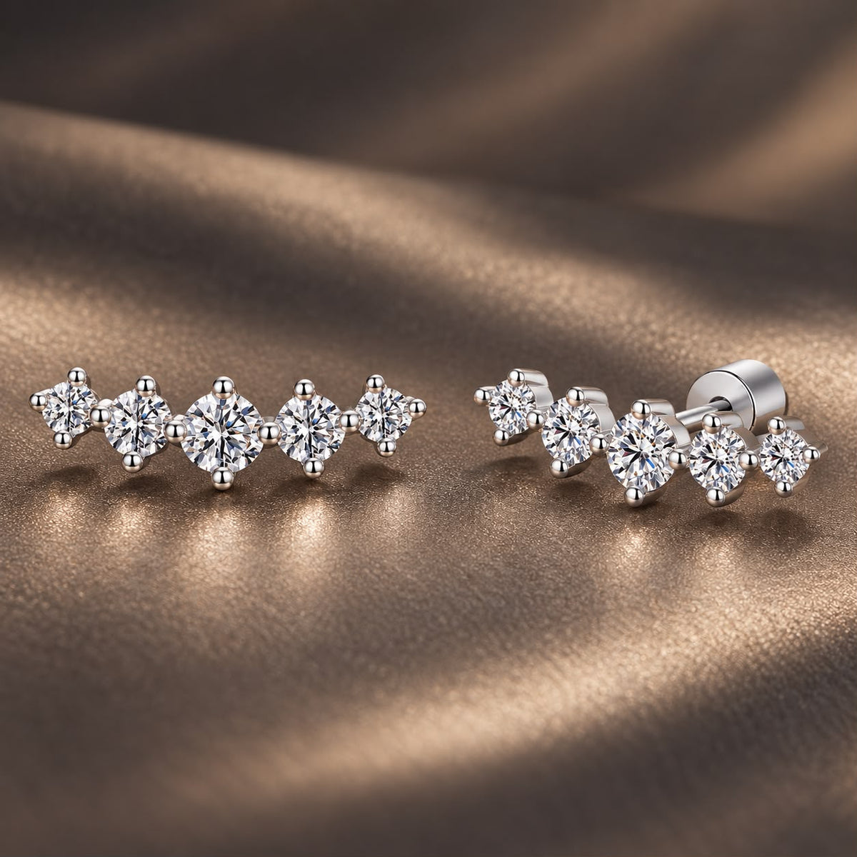925 Sterling Silver White Gold Plated Moissanite 1.4 x 0.4 cm Earrings for Women