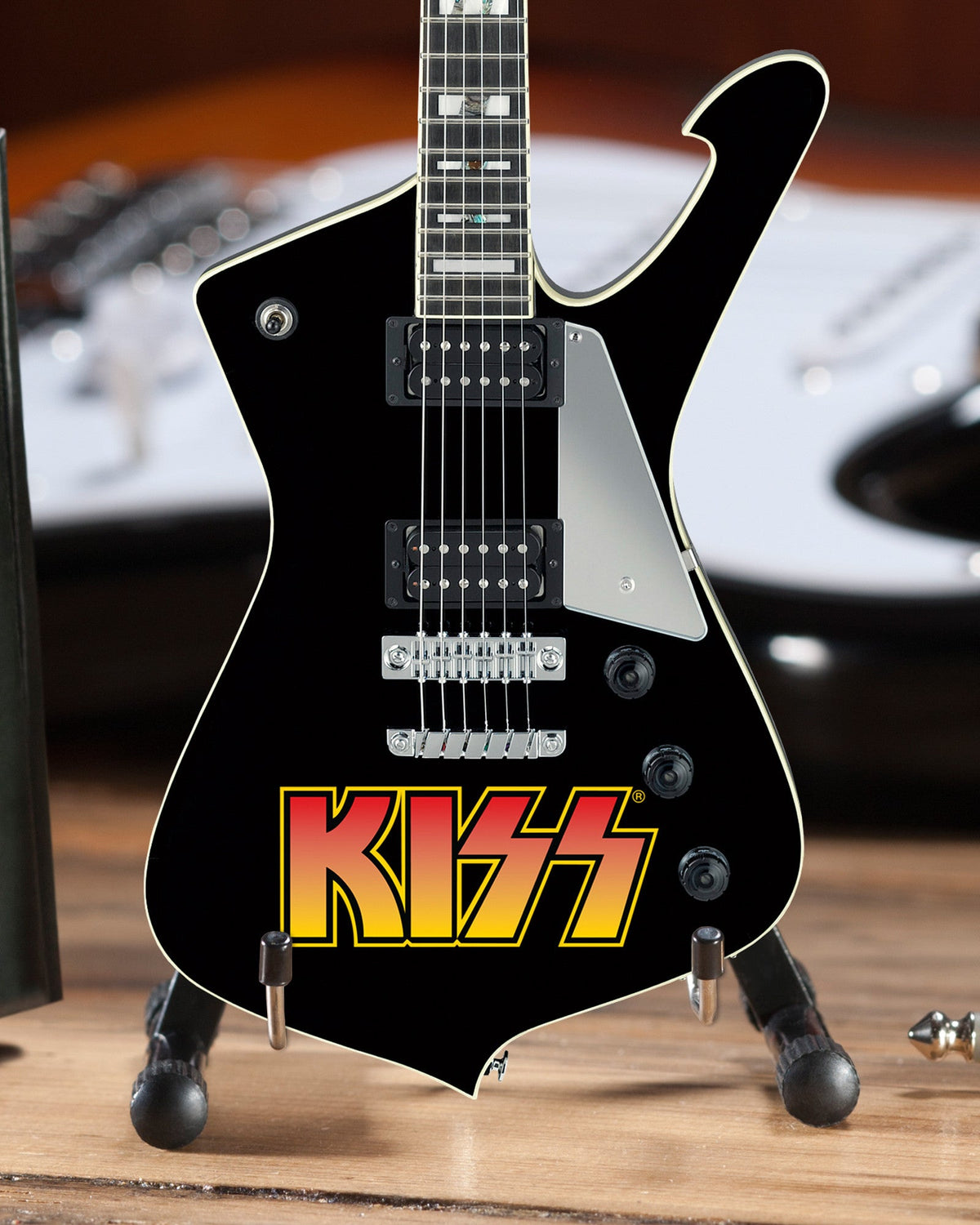 Officially Licensed KISS® Logo Paul Stanley Iceman Miniature Guitar Model