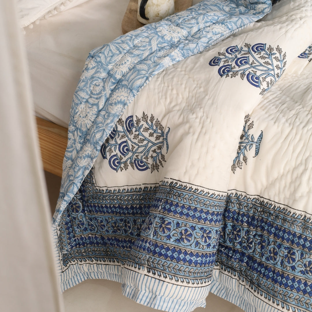 Mughal Florals Blockprinted Reversible Quilts (60" x 90")