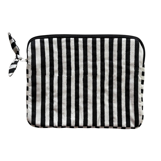Quilted Cotton Tablet Sleeve + Hand Block Printed Stripes