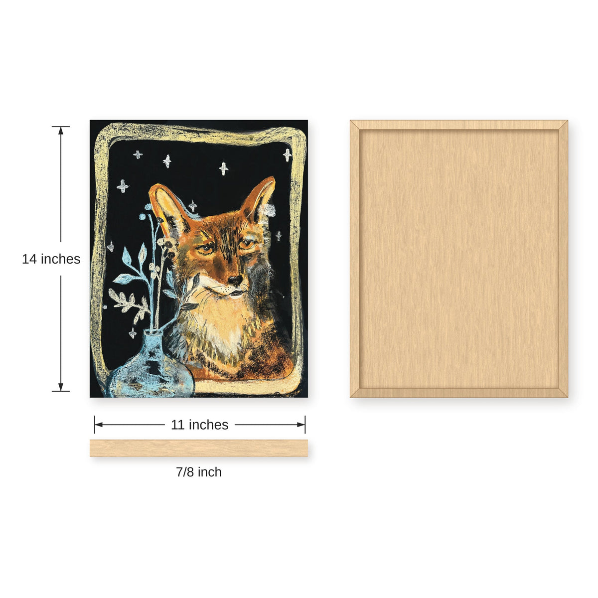 Fox in the Window with Vase, Starry Night Wildlife Art Print on Board