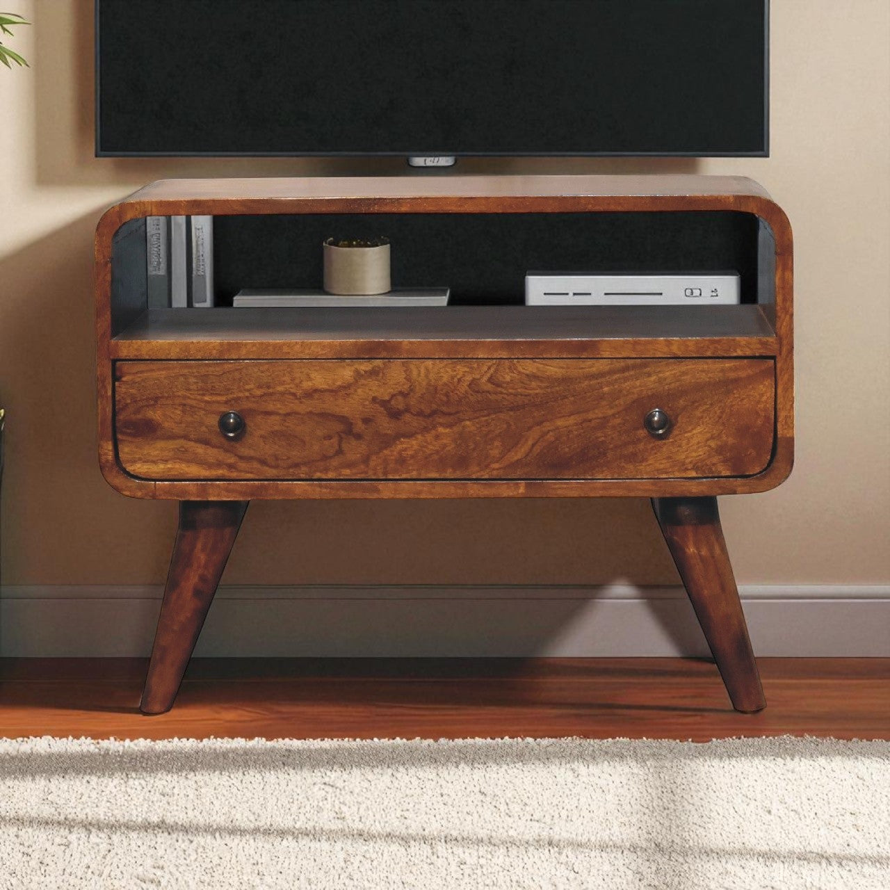 Solid Wood Mini Curved Media Unit