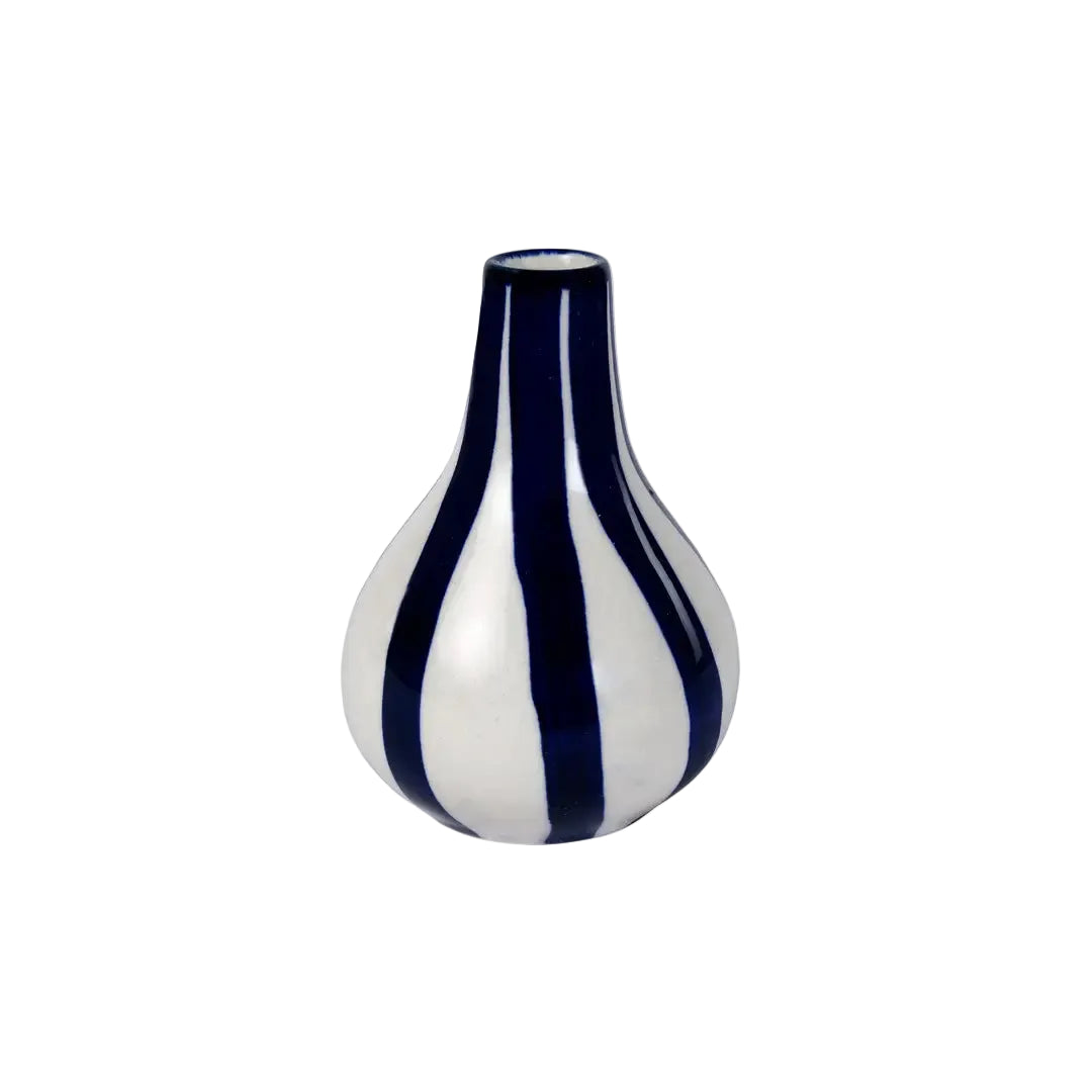 Ceramic Stripe  bud vase, 3.5 x 3.5 x 4.75 Inches-  Blue , Set of 2