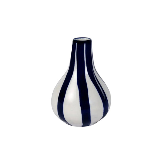 Ceramic Stripe  bud vase, 3.5 x 3.5 x 4.75 Inches-  Blue , Set of 2