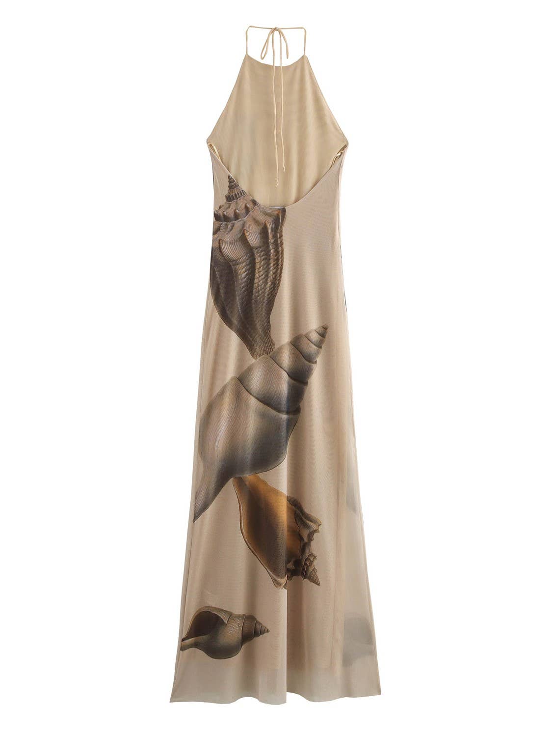 Beach Seashell Print Halterneck Mesh Maxi Dress [Sizes S-L]