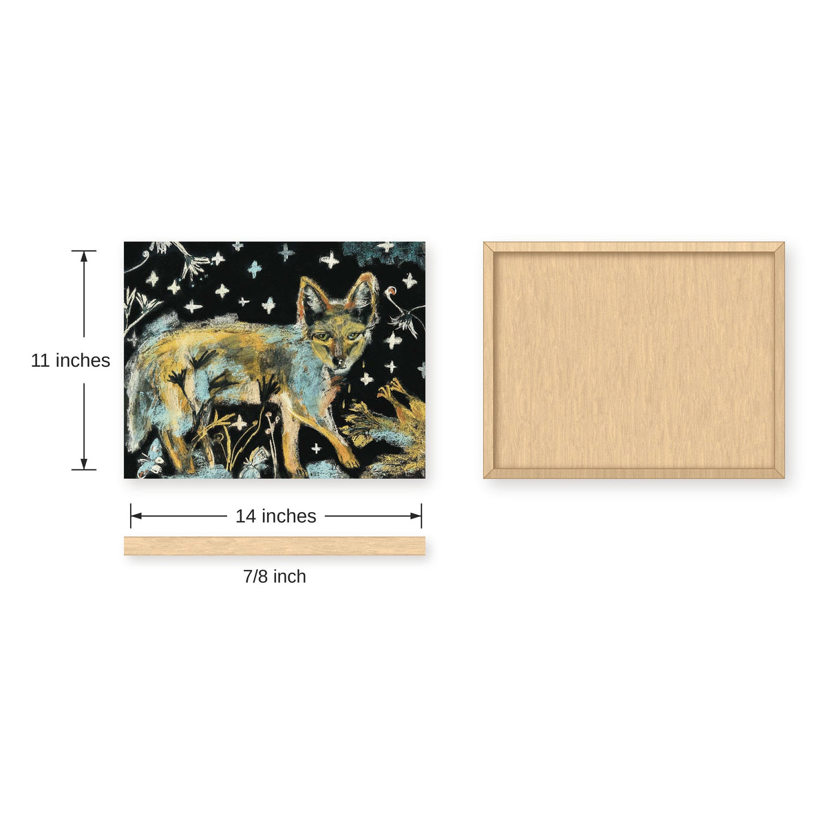 Nighttime Coyote and Chicken Folk Art Print on Board, Whimsical Wildlife Wall Art