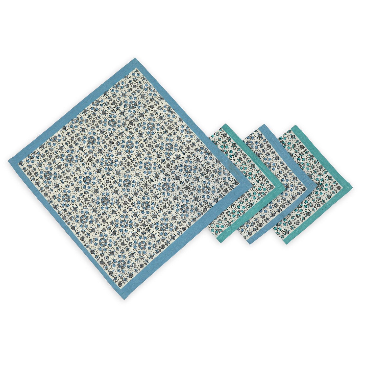 Hand Block Printed Cotton Napkins, Set of 4 | 18″ × 18″ | Fair Trade | Ivy