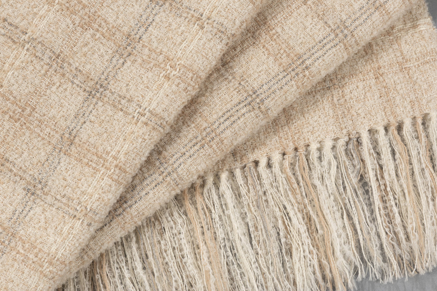 Handwoven Boucle Alpaca Throw - Beige with Stripes