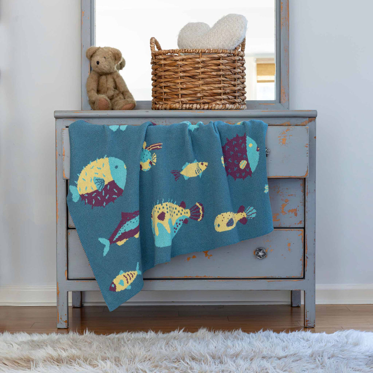 Baby Puffer Fish - Cotton Sustainable Knit Animal Blanket