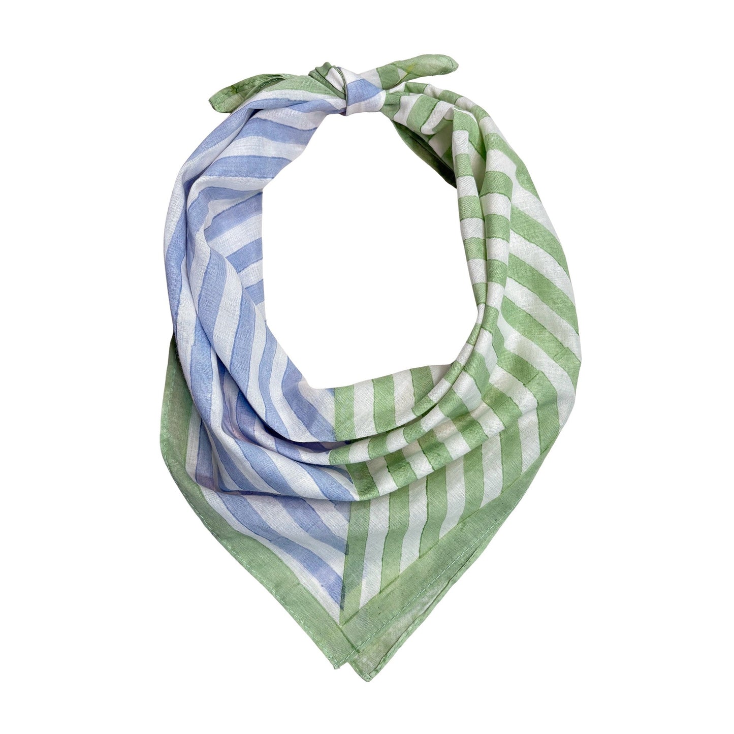 Handcrafted Cotton Square scarf | Bandana | Blue and Green Stripes