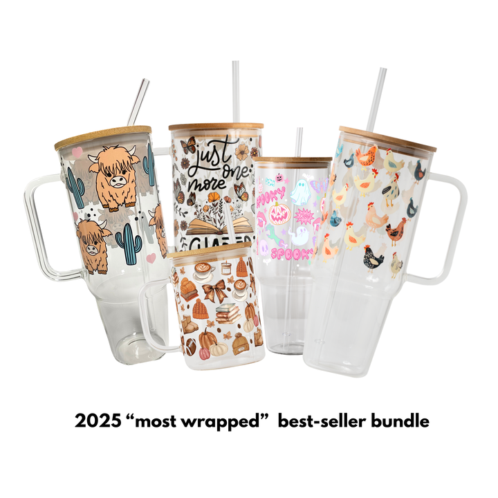 Best Seller Bundle 2025 Most Wrapped Cups with Plastic Straw + Glass Straw