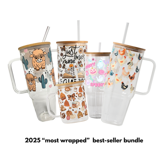Best Seller Bundle 2025 Most Wrapped Cups with Plastic Straw + Glass Straw
