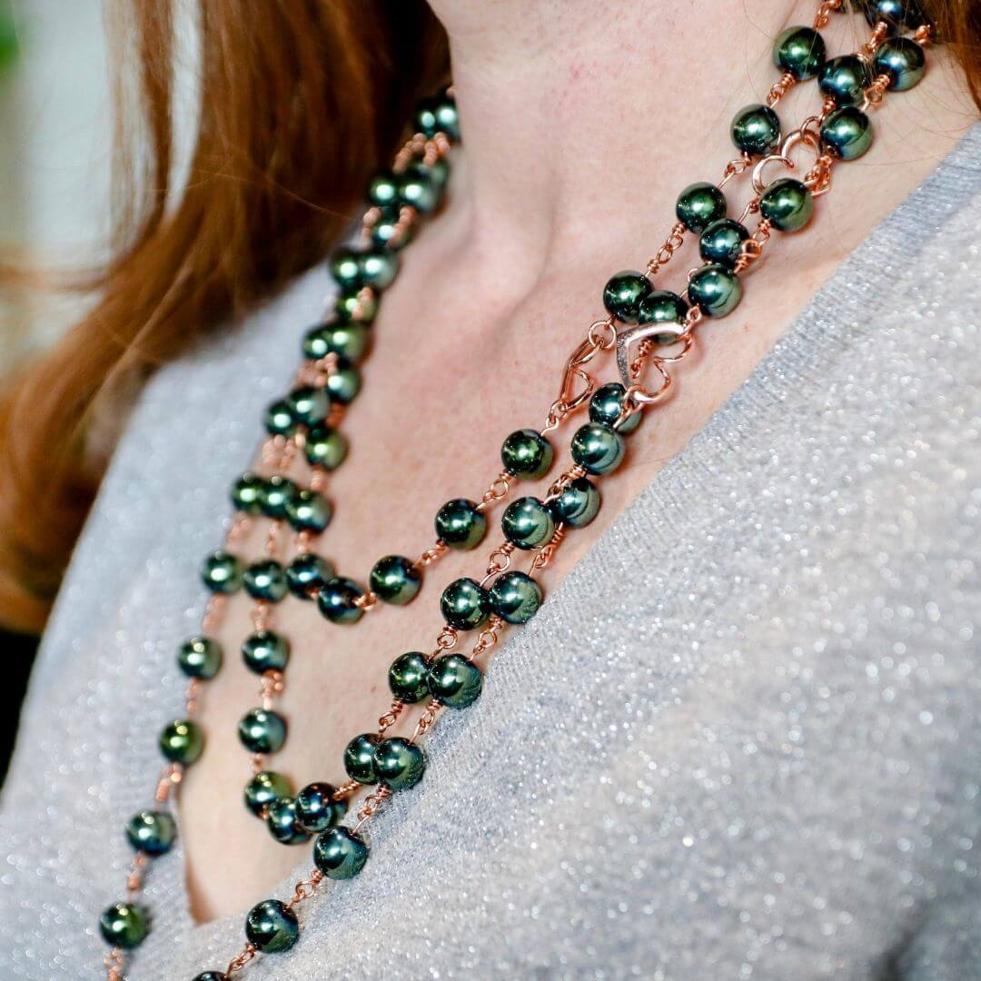 Jasmine Green Hematite 3-Layer Necklace | Magnetic Clasp