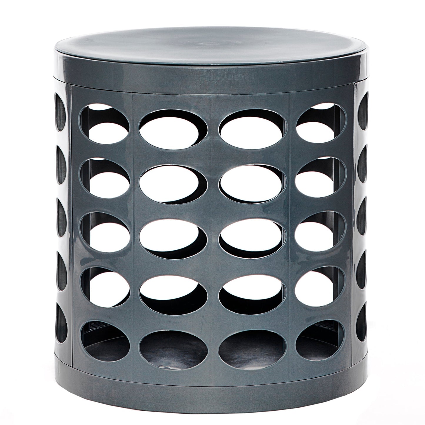 Otto Storage Stool | Round Plastic Storage Ottoman with Oval Perforated Pattern