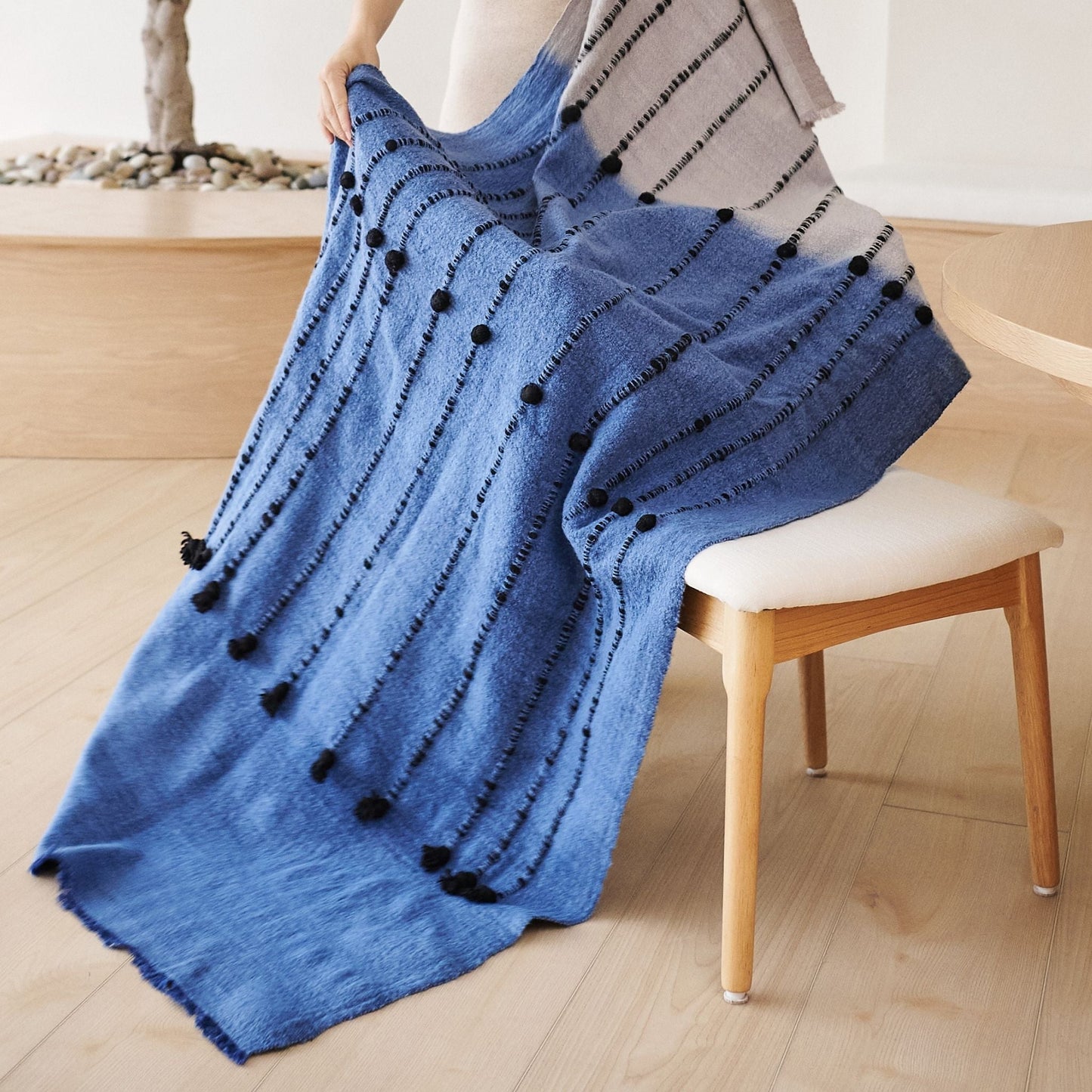 Mari Blue Gray Calming Hues Hand Woven Hand Knotted Textured Merino Throw