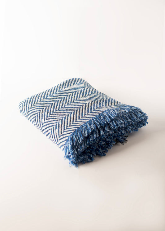 Blue Herringbone Jacquard Woven Throw