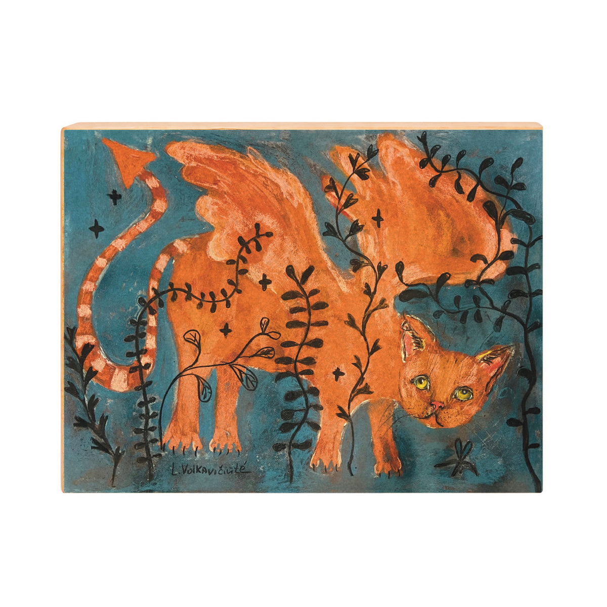 Dragonfly Cat: Winged Orange Cat Whimsical Pastel Art Print on Board