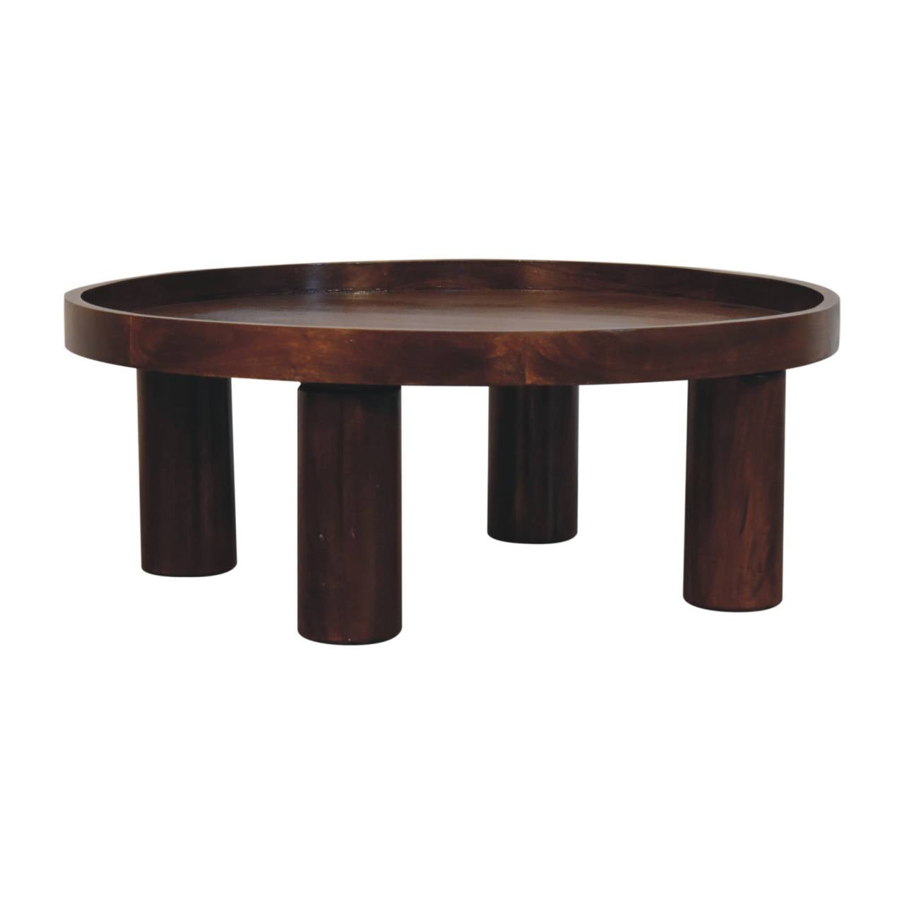 Solid Wood Crescent Coffee Table, Chestnut, Dark Brown