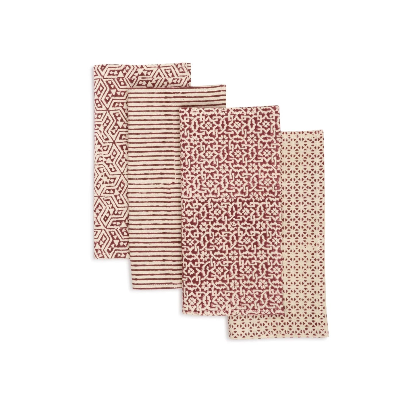 SOLACE Hand Block Printed Napkins – Set of 4. Cotton – Fair Trade – Artisan Made