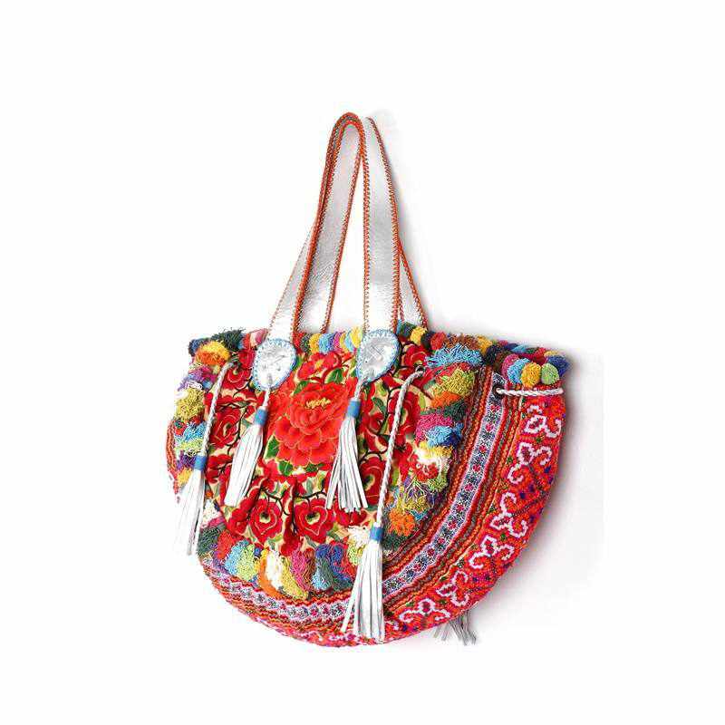 Half-moon Ibiza Bag Pom Pom Trimmed XL - Thailand