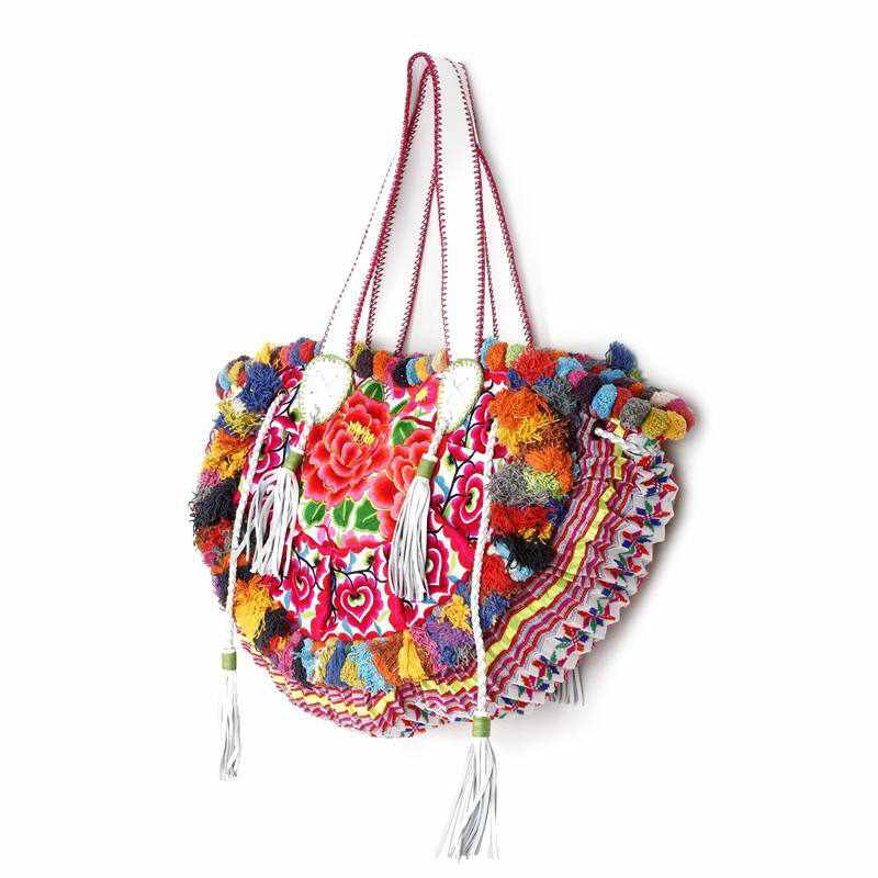 Half-moon Ibiza Bag Pom Pom Trimmed XL - Thailand