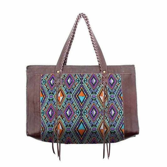 Leather Boho Tribal Tote Bag - Thailand