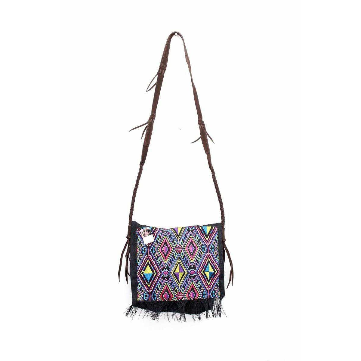 Hemp Diamond Cross-body Embroidered Fabric Purse - Thailand