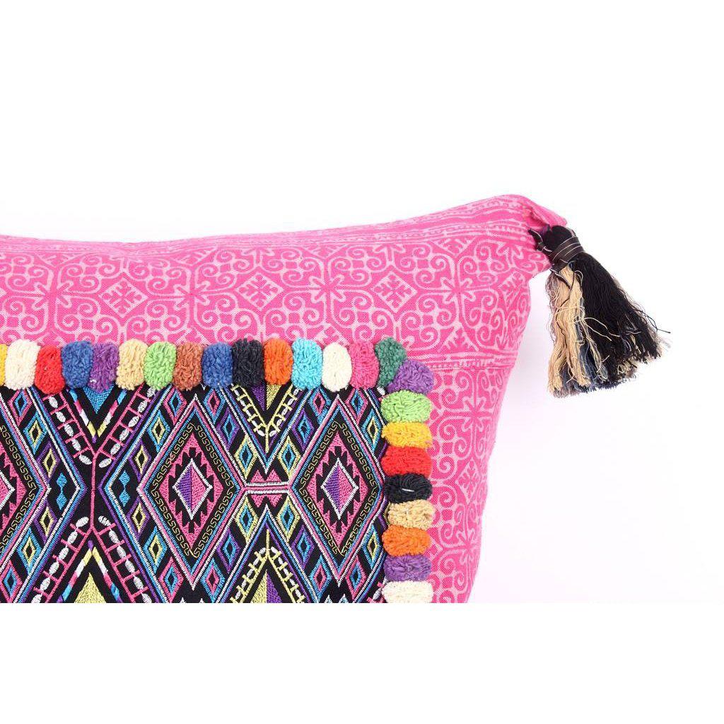 Batik Printed Embroidery Fabric Geometric Cushion- Thailand