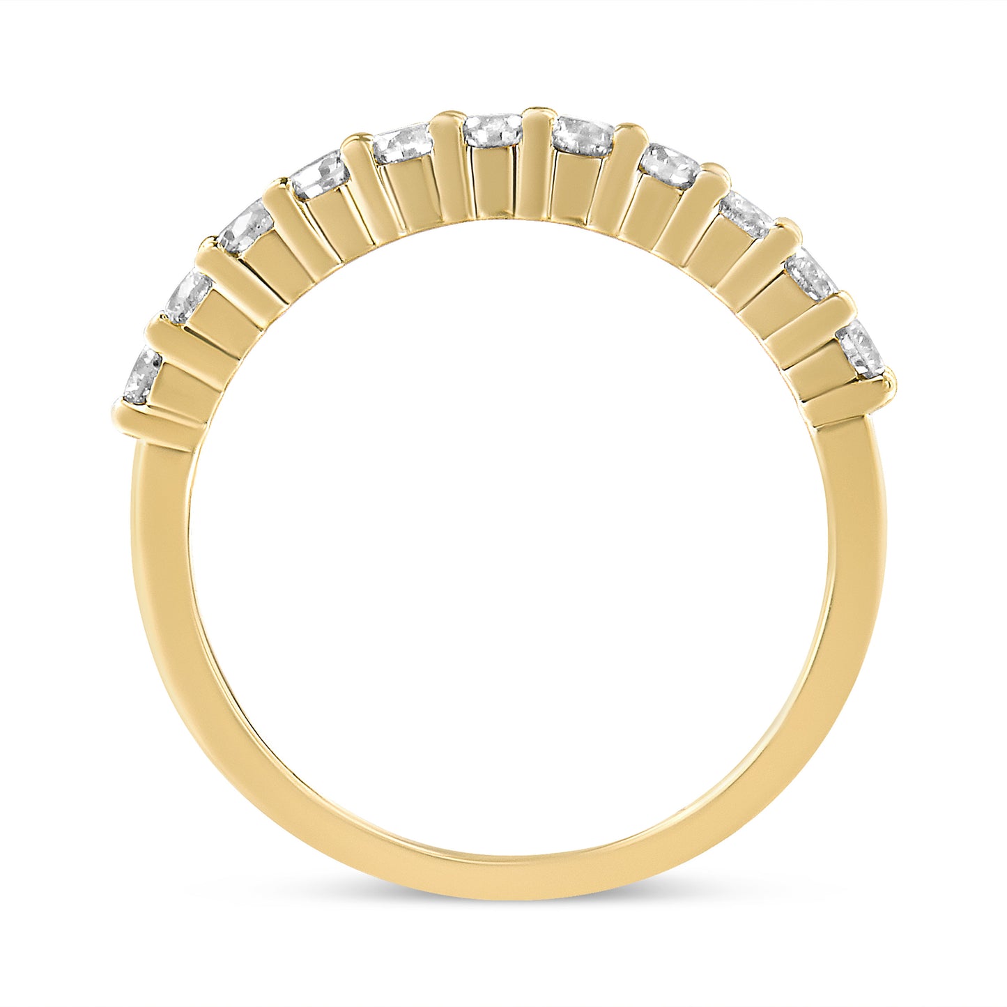 14K Yellow Gold Plated .925 Sterling Silver 1/2 cttw Shared Prong Set Brilliant Round-Cut Diamond 11 Stone Band Ring (J-K Color, I1-I2 Clarity) - Size 7