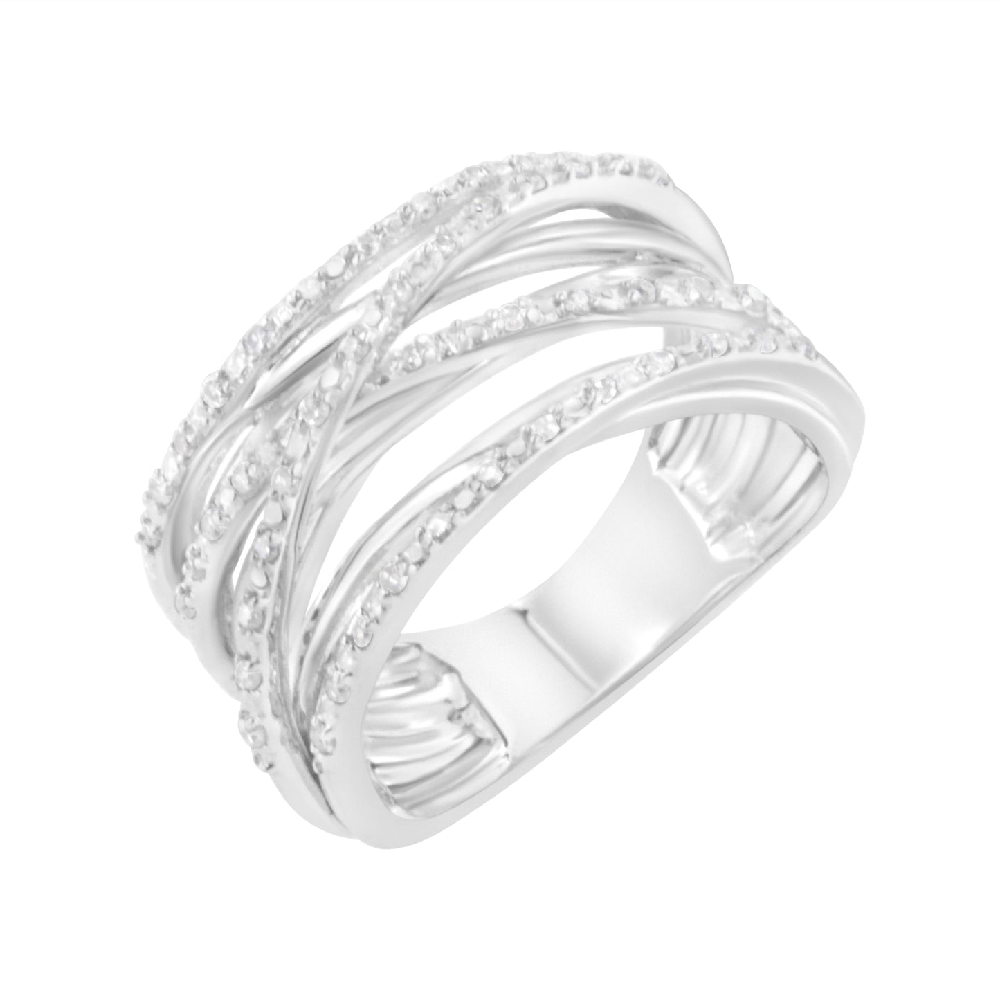 .925 Sterling Silver 1/4 Cttw Prong Set Round-Cut Diamond Bypass Ring (I-J Color, I1-I2 Clarity) - Size 7