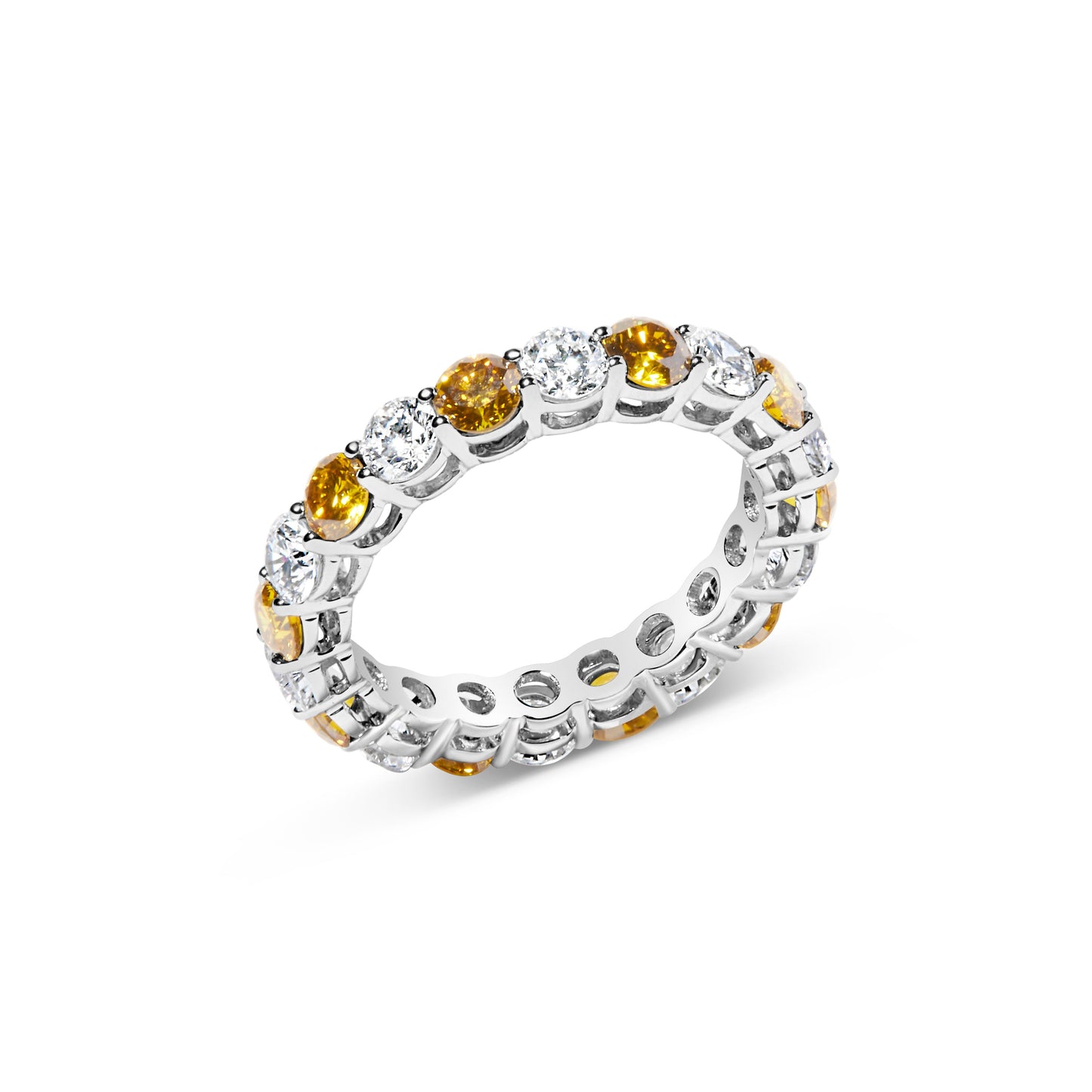14K White Gold 3.00 Cttw Alternating White and Yellow Lab-Grown Diamond Eternity Band Ring (F-G Color, VS1-VS2 Clarity) - Size 6.5