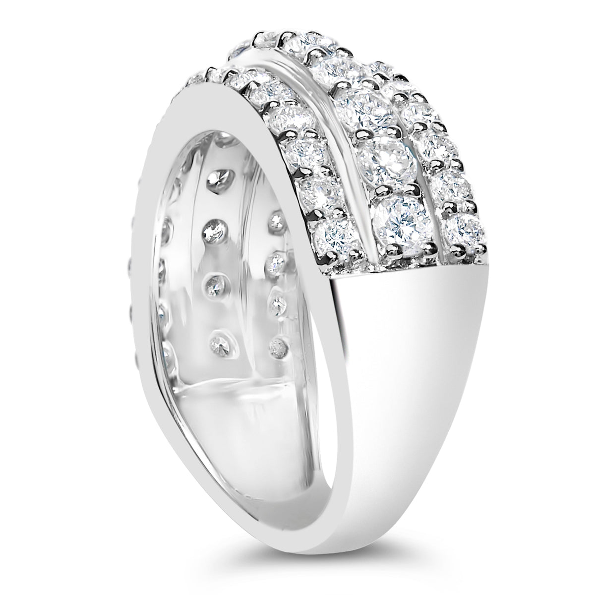 .925 Sterling Silver 2.0 Cttw Lab Grown Diamond 3 Row Band Ring (F-G Color, VS1-VS2 Clarity) - Ring Size 7