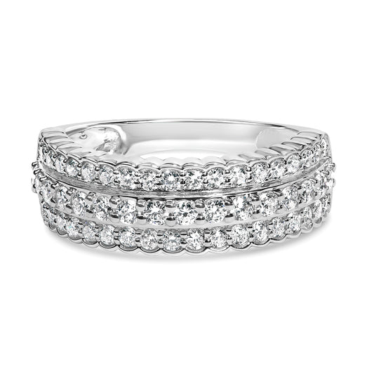 .925 Sterling Silver 1.0 cttw Lab Grown Diamond 3 Row Band Ring (F-G Color, VS1-VS2 Clarity) - Ring Size 7