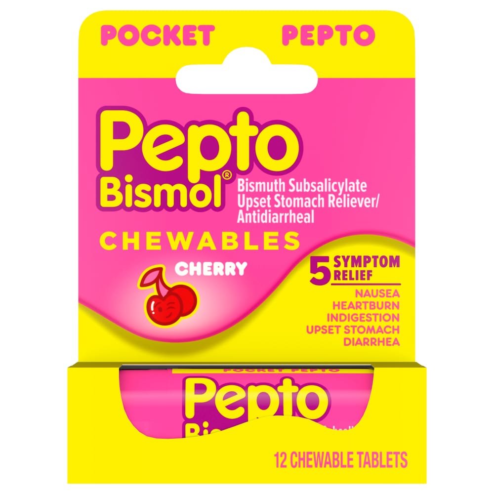 Pepto-Bismol To Go Upset Stomach Reliever/Antidiarrheal, Chewable Tablets, Cherry - Osadia Concept Store