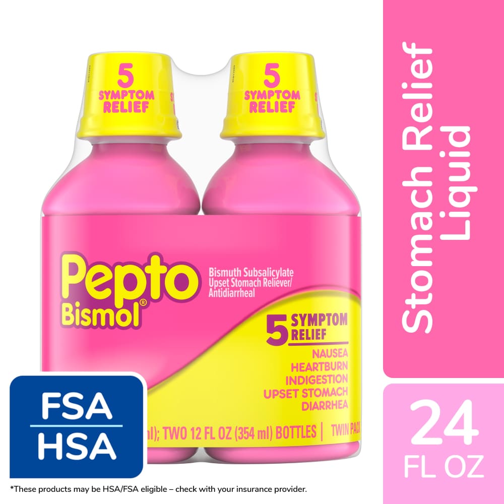 Pepto Bismol 5 Symptom Relief Liquid Pack Of 2, Original, 24 Oz